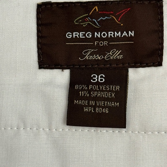 Men's Greg Norman 36 Large Chino Khakis Shorts White Gray Stretch Grip Waistband - Picture 7 of 7